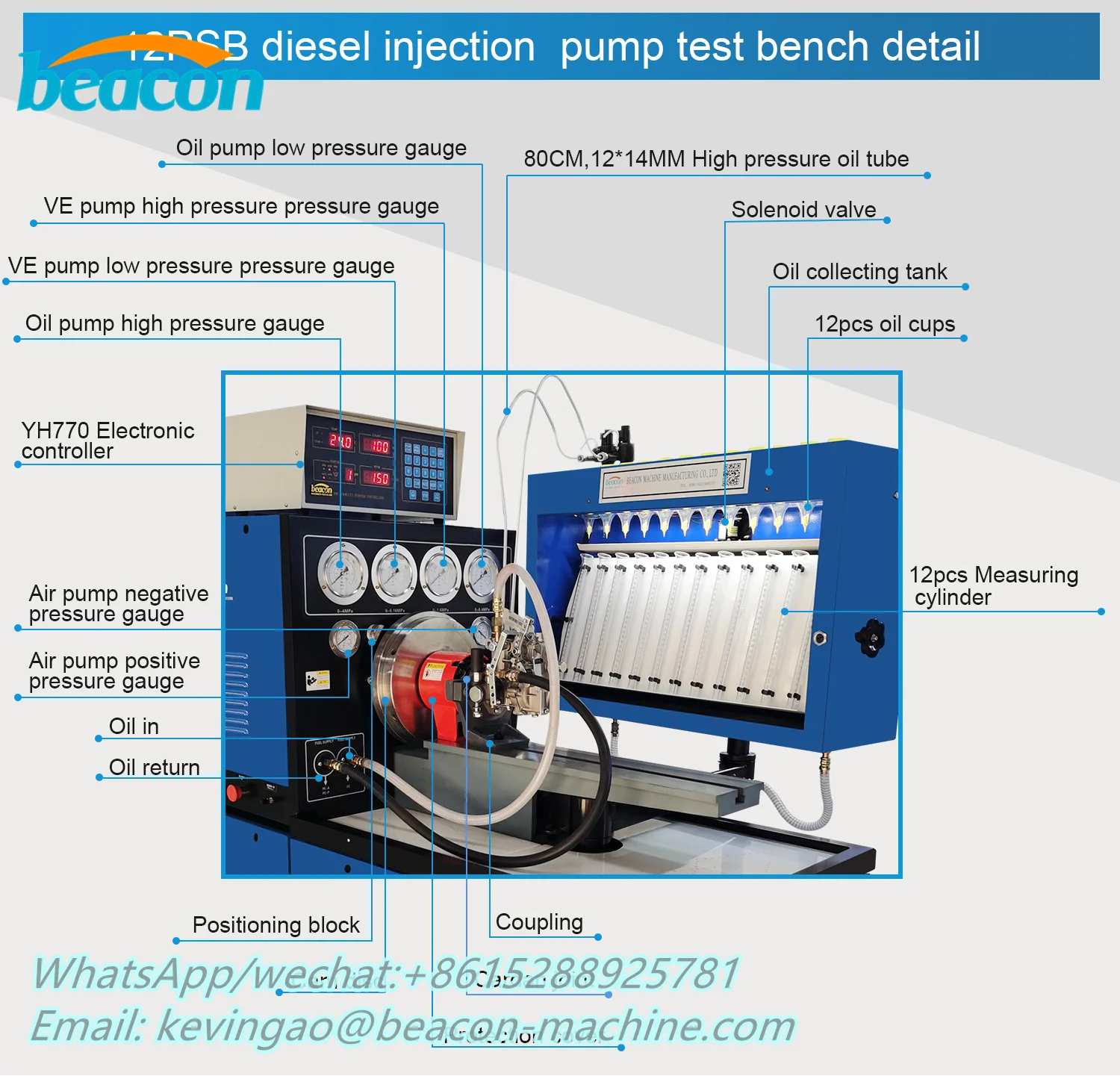 High Pressure Diesel Fuel Pump Testing Machine 12PSB Fuel Pump Test Bench Vp44 Injection Pump Mechanical Test Bank