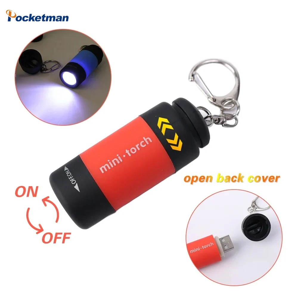 

Mini Pocket LED Keychain Flashlight Rotary Switch Waterproof Handlamp USB Rechargeable Torch Outdoor Camping Hiking Lantern