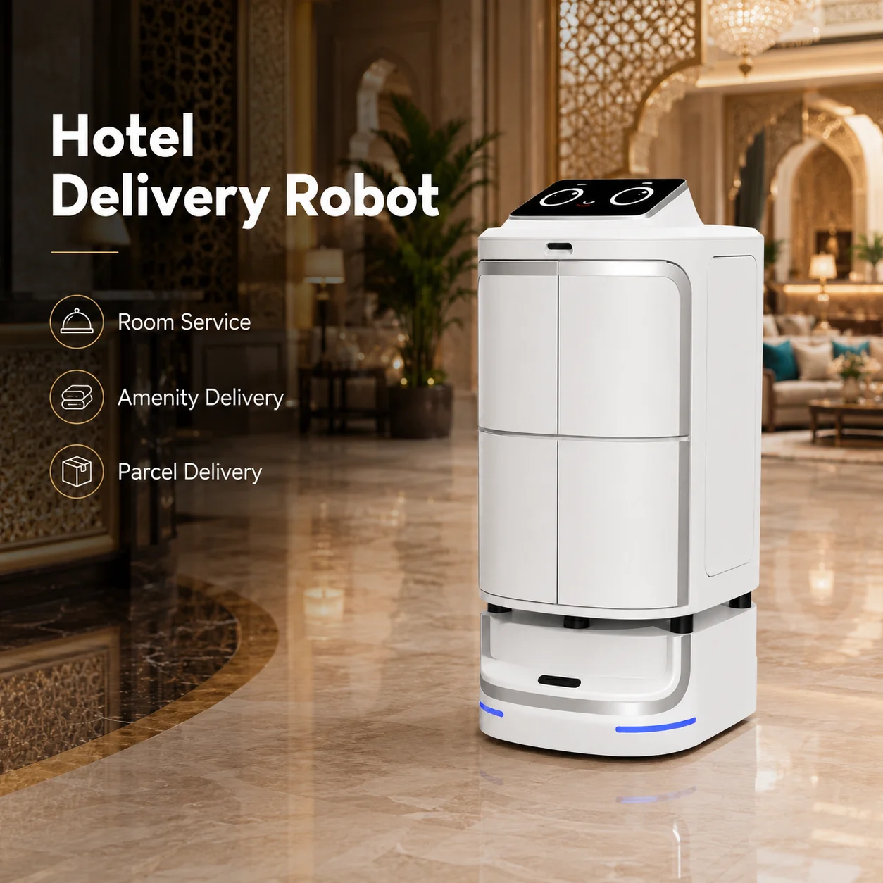 Hotel Delivery Robot with Elevator Control 100kg Payload Dual Cabin Room Service Robot