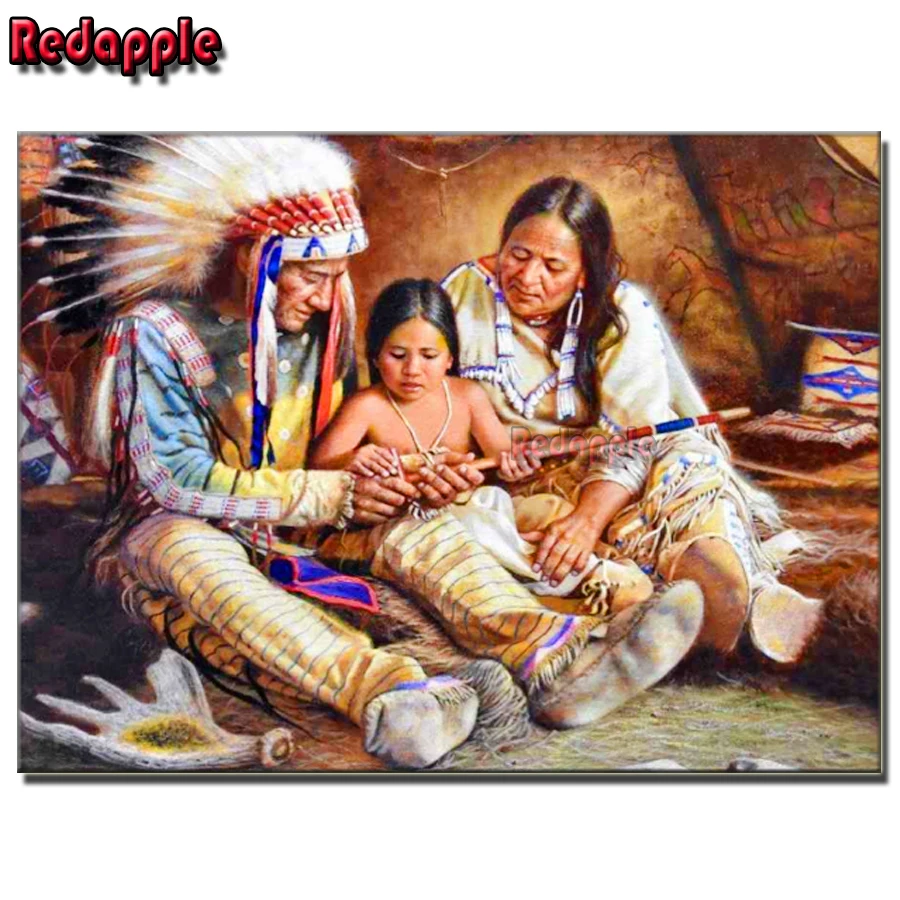 Indian Hunter Family Diamond Painting, 5D Diamond Embroidery, Tribe Rhinestones Pictures, Full Diamond Mosaic, Sweet Home Decor