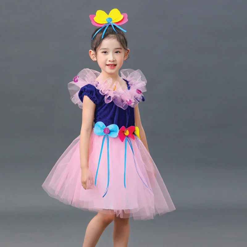 زي رقص بترتر فراشة للفتيات ، زي رقص ساري منتفخ للأطفال ، أداء مسرحي لطفل صغير ، أميرة حديثة ، أطفال