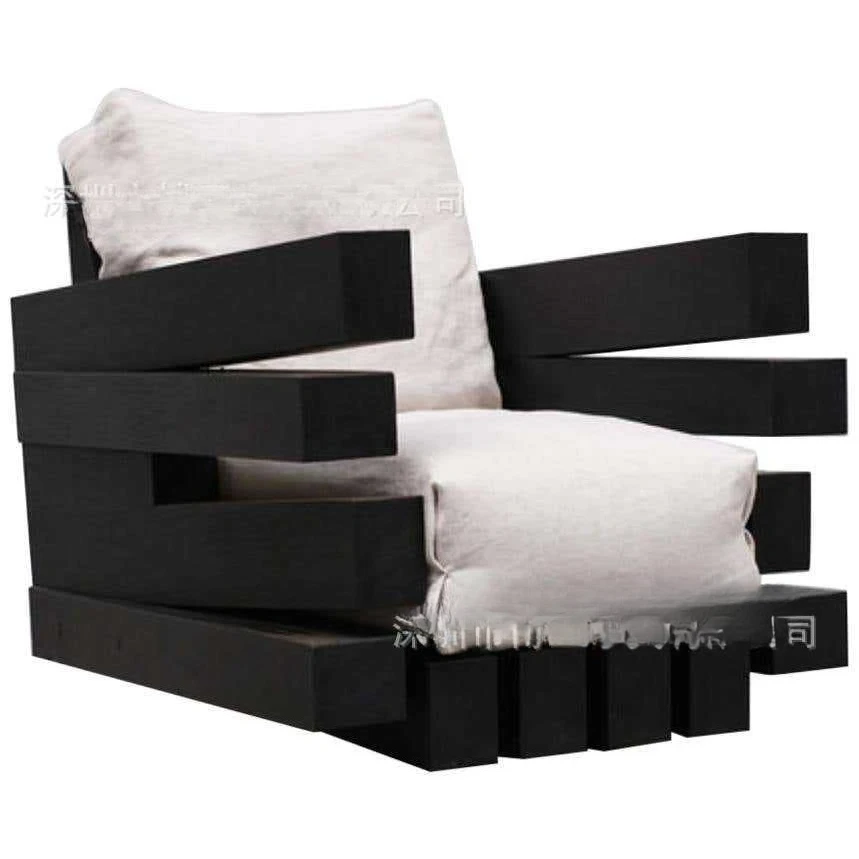 

black and white with wabi sand wind solid wood Internet celebrity fabric sofa Nordic simple size apartment living room