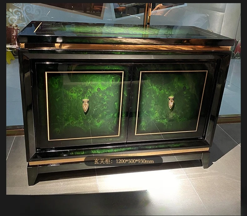 Italian light luxury post-modern ecological leather emerald dining side cabinet, high-end dining room living room storage side