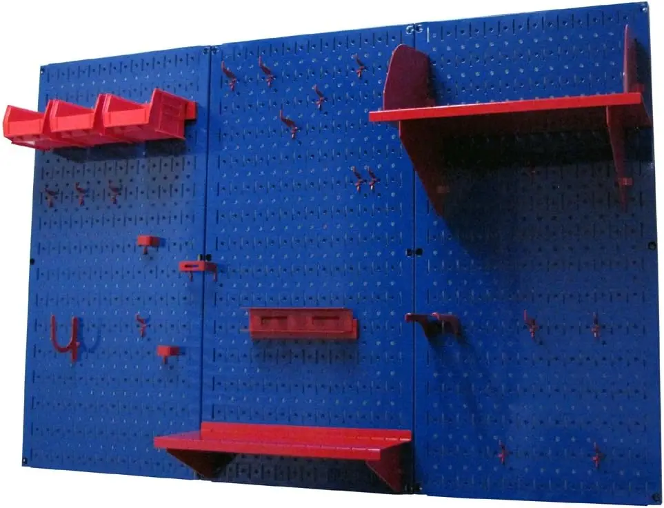 Pegboard Organizer Wall Control 4 ft. Metal Pegboard Standard Tool Storage Kit with Blue Toolboard and Red Accessories