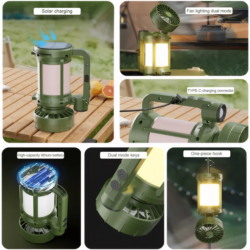 

CYCLI-Солнечный светодиодный фонарь для кемпинга со встроенным охлаждающим вентилятором, портативный фонарик для походов и кемпинга на открытом воздухе