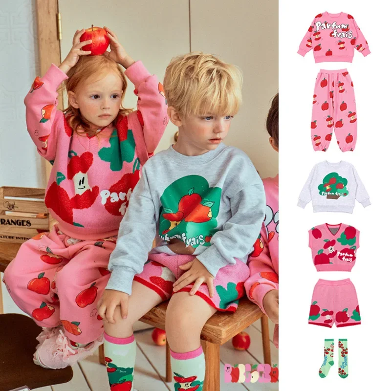 

In Stock 2024 Children's Sweatshirt Autumn New Cartoon Fashion Girls Sweatshirt Cute Pink Sweater Vest Suit Children's Clothing