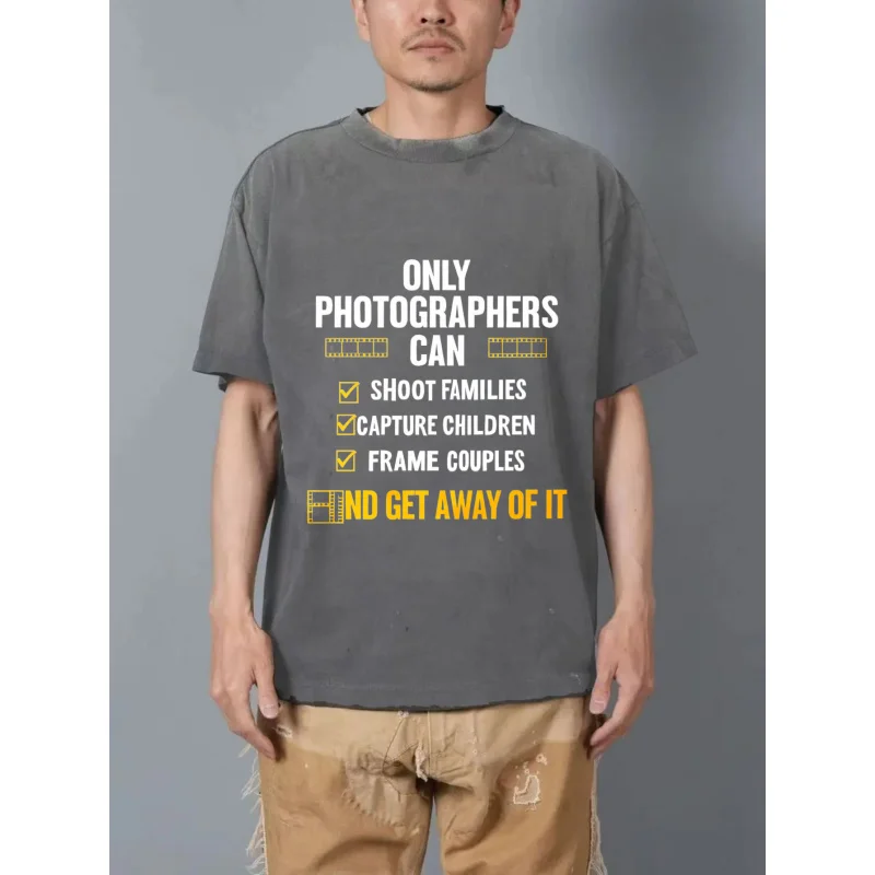 تي شيرت رجالي مغسول باللون الأسود فقط يمكن للمصورون إطلاق النار على العائلات التقاط الأطفال إطار الأزواج وتتبعها باتي المطبوع