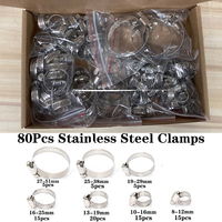 80pcs Hose Clips Pipe Clamps 8mm-51mm Stainless Steel Hoop Clamp Hose Clamp Stainless Steel Set automotive pipes clip Fixed tool