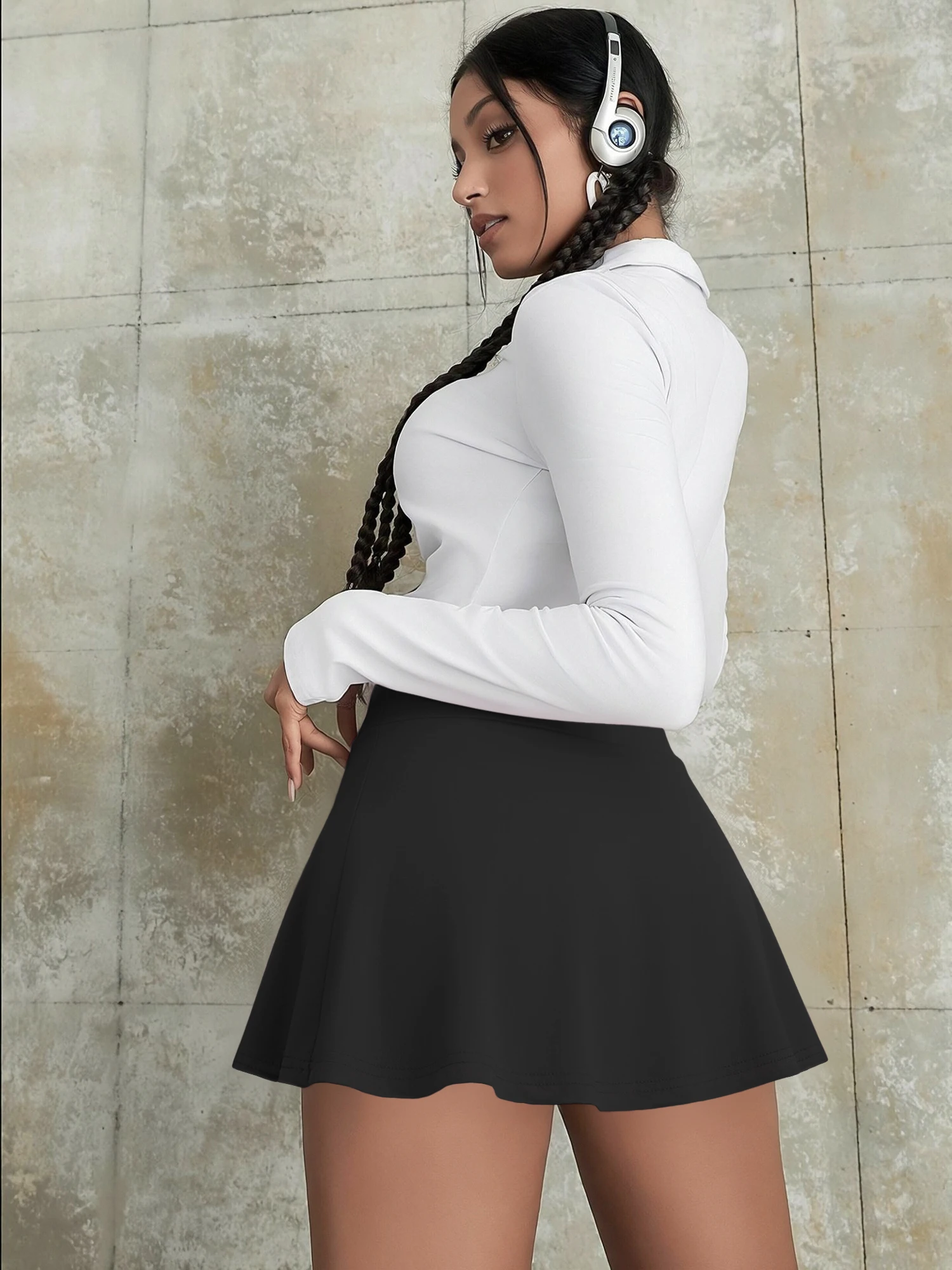Heißer Pink, Königsblau, Weinrot Damen Tennis-Skort, hochtaillierter, plissierter A-Linien-Rock, Anti-Runout Sport-Minirock – Detail 19