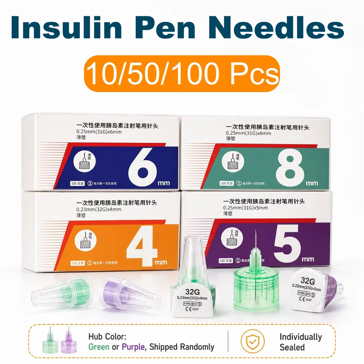 10-100pcs Pen Needles for Insulin Injection - 4/5/6/8mm, Universal Fit for Insulin Pens, Blood Glucose Management Accessories
