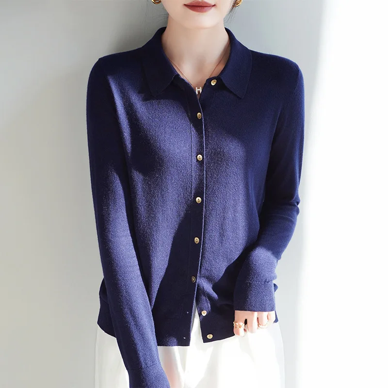 

Lightweight Collared Knit Top Premium Cashmere Silk Cardigan for Women Stylish Early Fall Layering Piece
