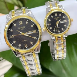 ORUSS Hot Brand New Quartz Watch Roman Numeral Dial Stainless Steel  Watchband Brief Lovers Watch Waterproof Men's Women's Watch