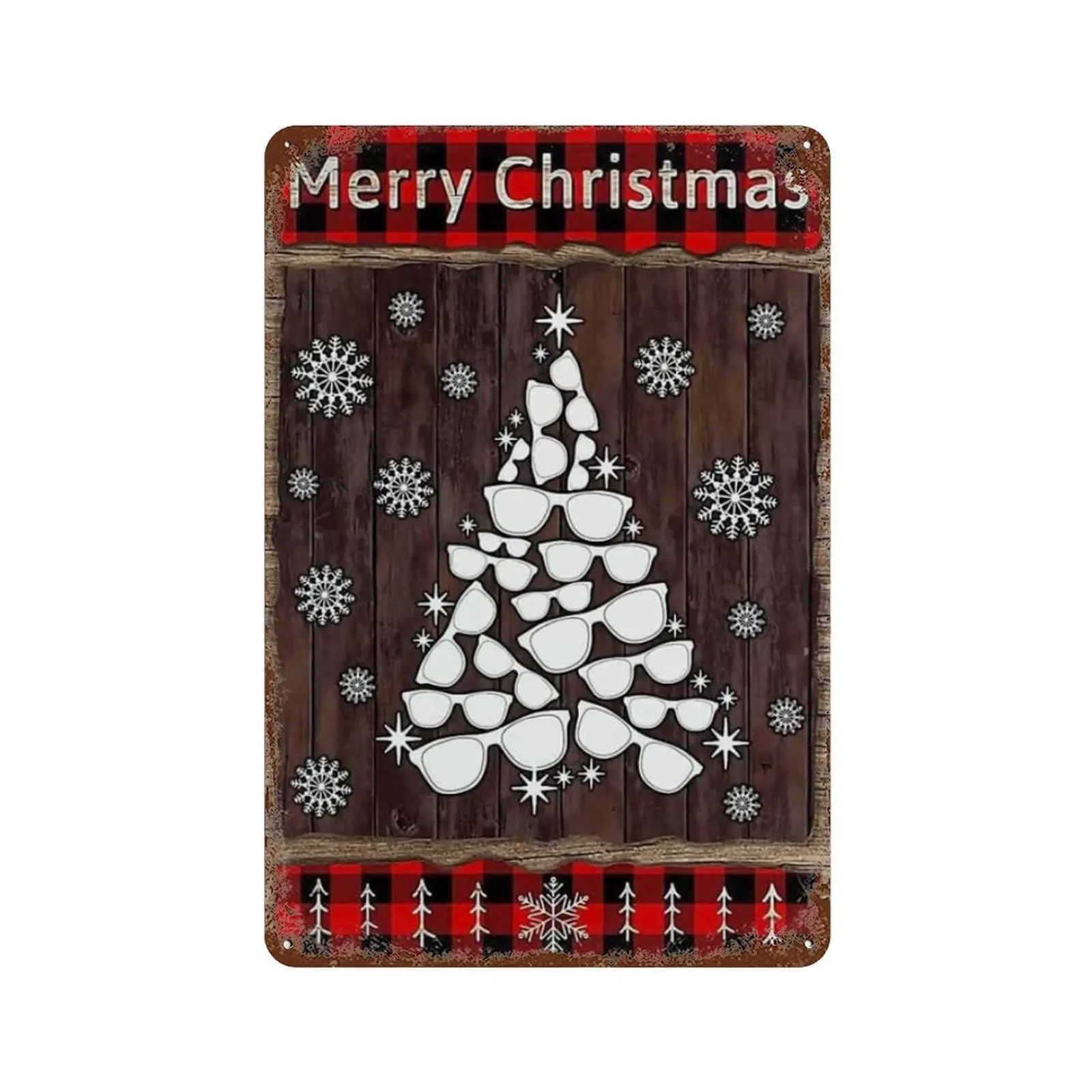 Tin Sign Vintage Tin Poster Optometrist Merry Christmas Glasses Tree Poster Vintage Metal Tin Sign Home Office Decorations
