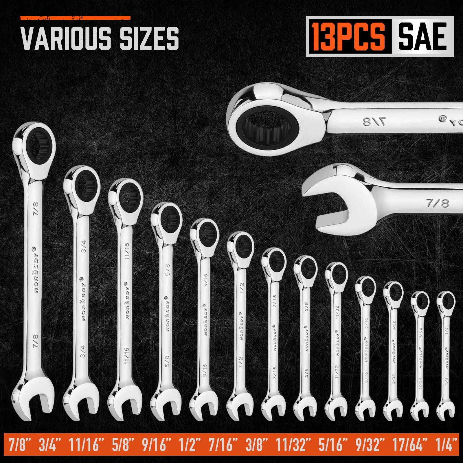 HORUSDY 13Pcs SAE Ratcheting Wrench Set 1/4