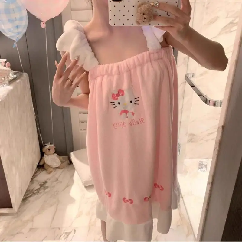 Ins Tagram Kawaii Hello Kitty Camisole-Kleid für Mädchen, süße und süße Schulter-Nachtwäsche, Badetuch, Bademantel, lässige Heimkleidung ﻿