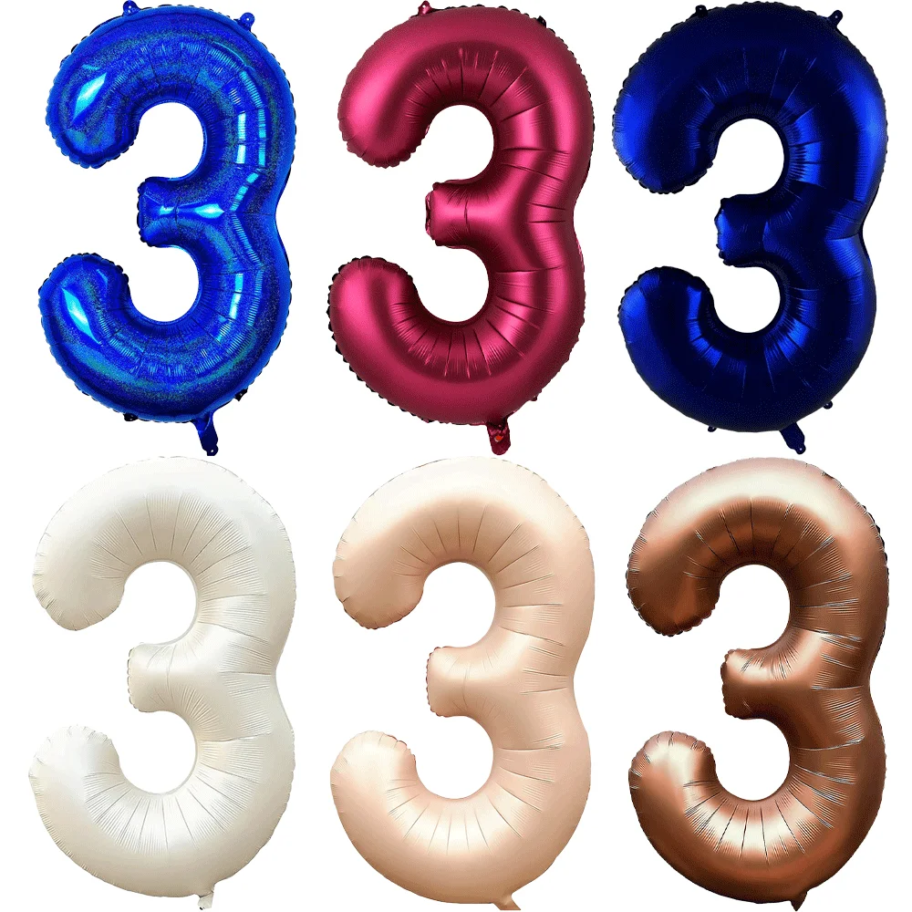 Große Zahlenballons, 40 Zoll, großer 3-Ballon, Nummer 1, 2, 3, 4, 5, 6, 7, 8, 9, Geburtstags-Zahlenballons, Bachelorette-Jubiläumsdekoration