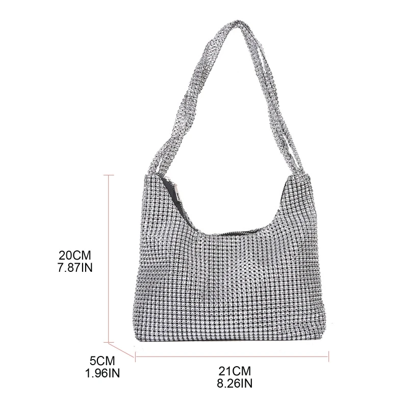 Delicate Shoulder Bag for Rhinestone Bag Clutch Purses Handbag Evening Bag Silver Shiny Underarm Bag for Valentine\'s Day