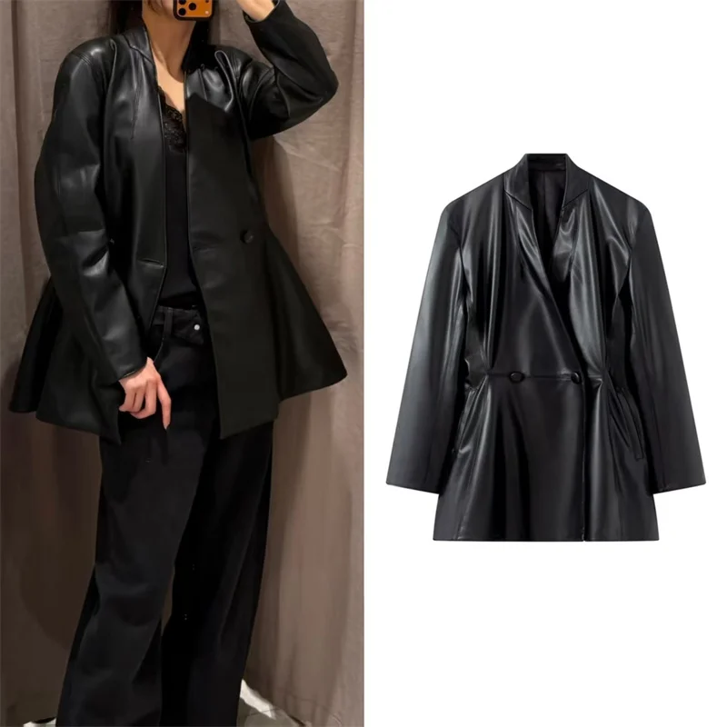 Guobioziy Women's Coat 2026 Early Autumn New Style European and American Style Collarless Double-Breasted Fitted Blazer