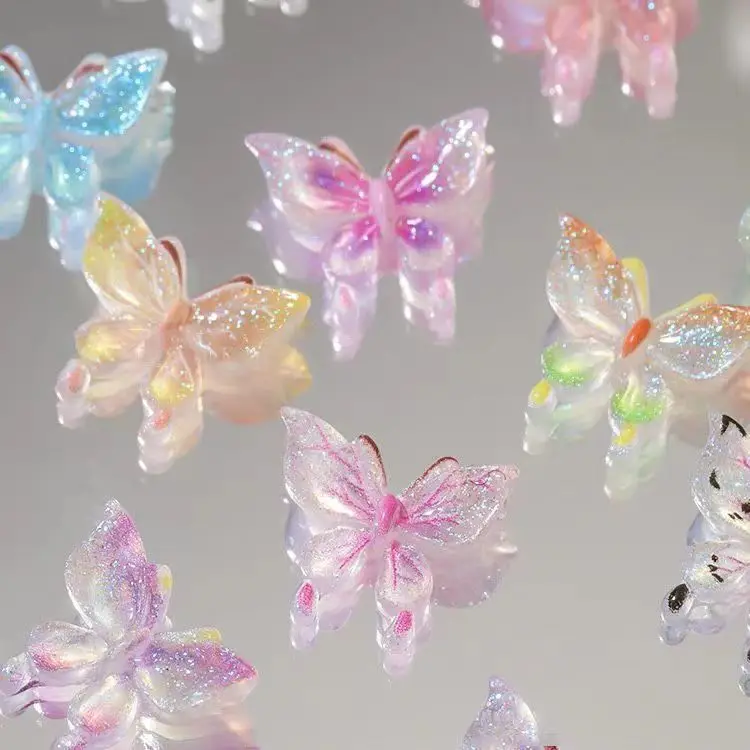 30PCS Mixed Colors noctilucent 3D Acrylic Butterfly Nail Art Charms Accessories For Manicure Decor Naild Decorations Supplies
