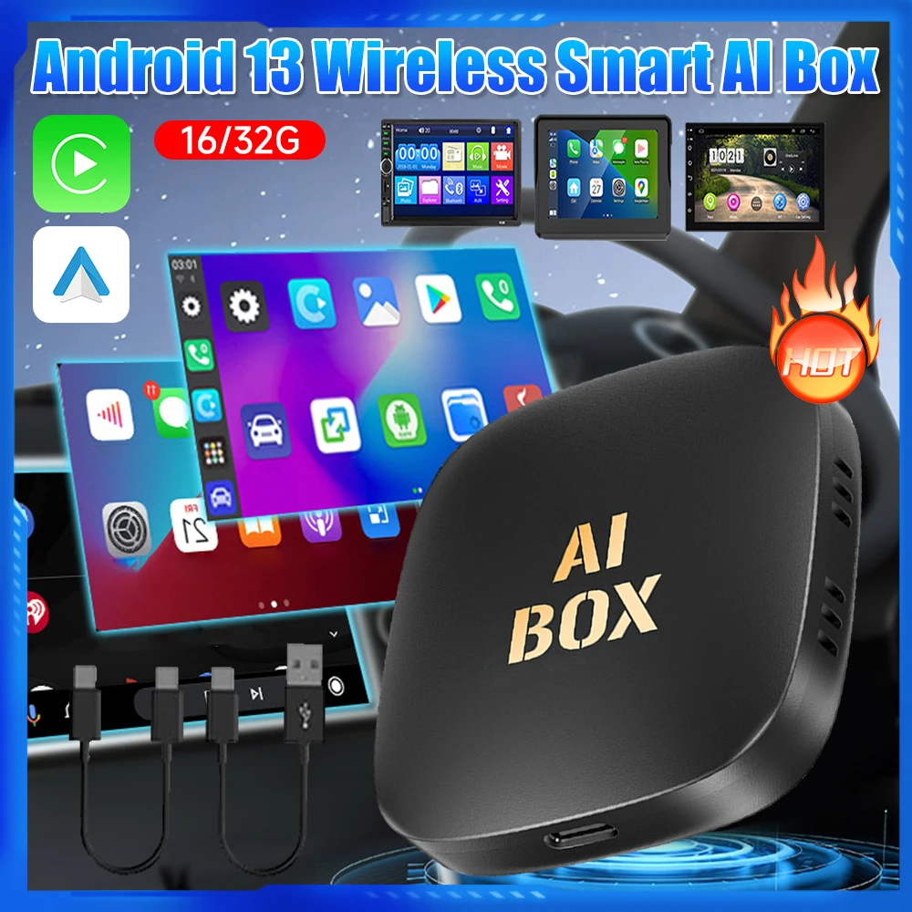 Smart AI Box Android 13 Wireless CarPlay Auto Mini CarAI Box Plug and Play Converts Wired To Wireless for Factory Wired CarPlay