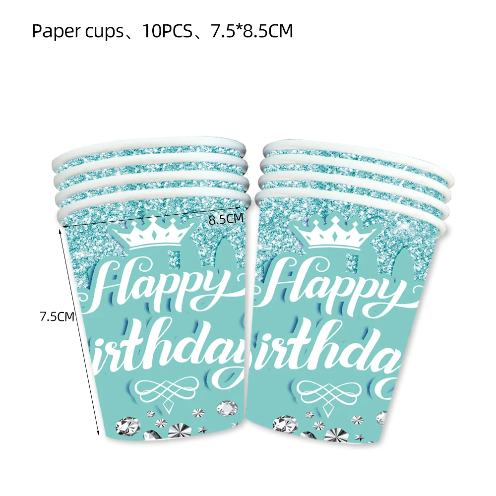 Tiffany Blue Birthday Party Decoration Plates Cup Banner Balloon Baby Shower Supplies Shiny Diamond Wedding Ceremony Anniversary