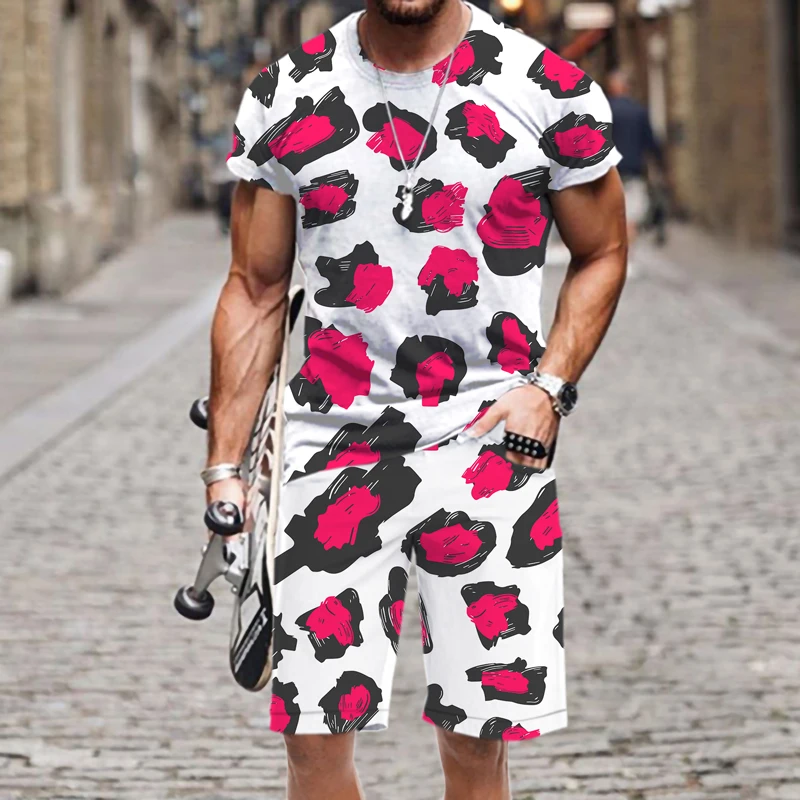 

Футболка и шорты мужские с леопардовым принтом, комплект одежды для плавания с эластичным поясом, Удобная Повседневная пляжная одежда свободного кроя, лето