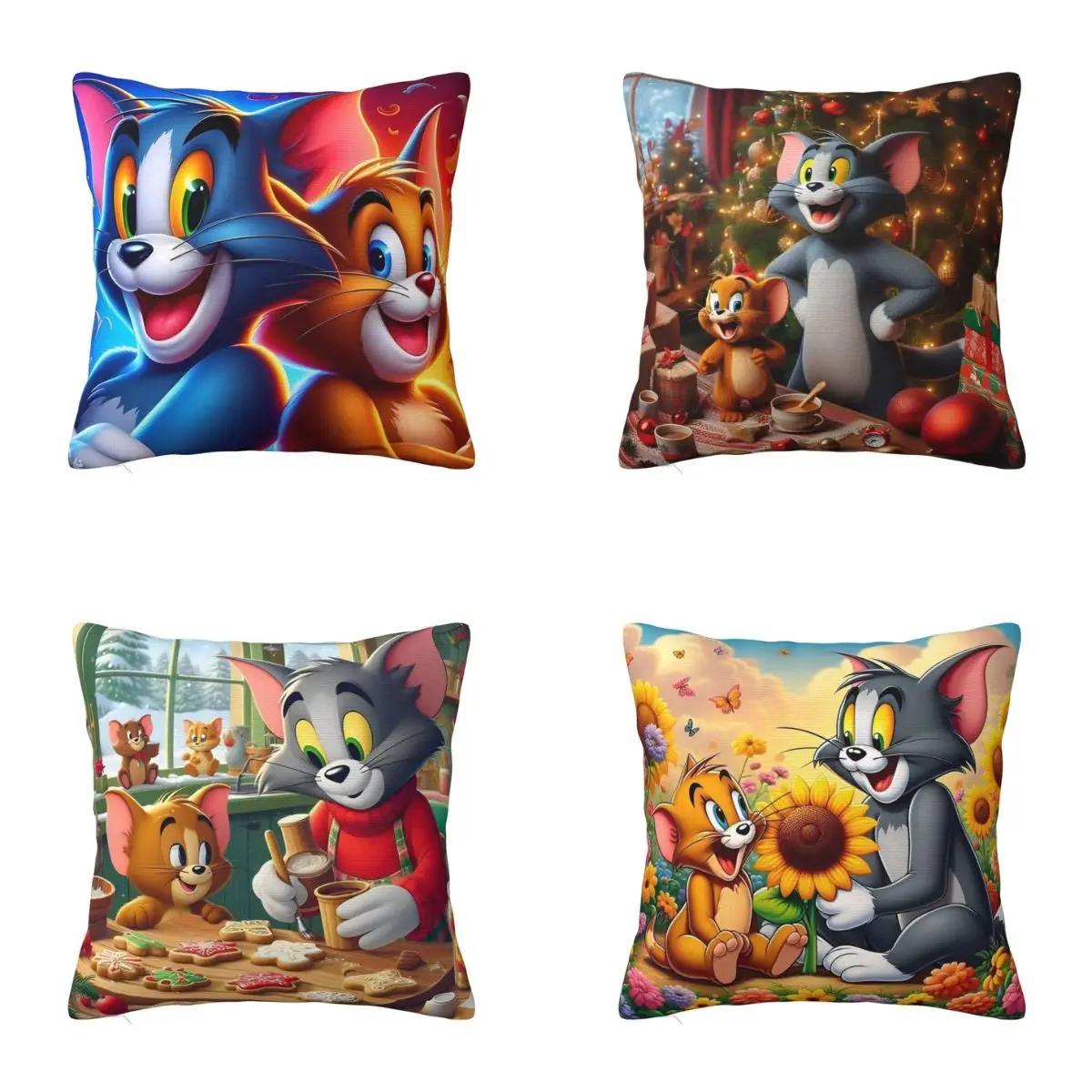 Christmas  Tom And Jerry Pillow Cover Cute Funny Pillow Case For Sofa Car Home Decor Cushion Cover Soft Design Pillowcases Gift