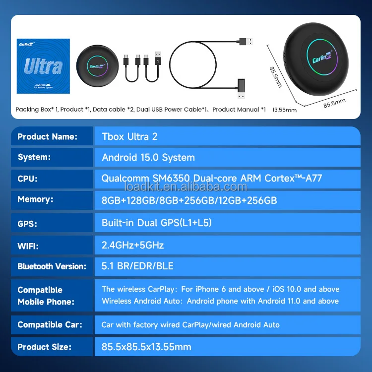New Arrival Universal Carplay Android Adaptor SM6350 TF 512GAuto Ai Box Car Play Auto Electronics Wireless Carplay Adapter Chip