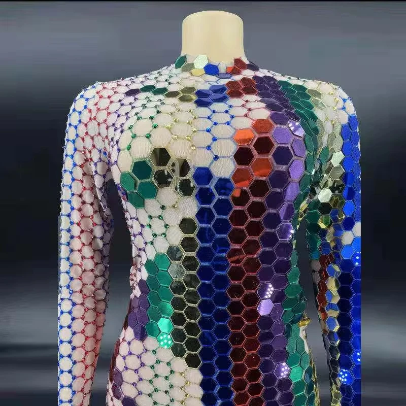 Vestidos de Noche con espejo, vestido transparente, celebración de cumpleaños, fiesta de graduación, traje de actuación, mono de espectáculo de bailarina para mujer