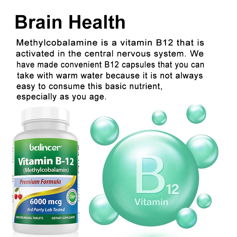 Balincer-suplemento de vitamina B-12 6000mcg, soporta un sistema nervioso saludable y la función central, energía y soporte inmunológico