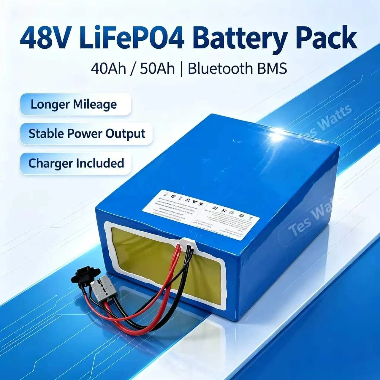 16S 48V 40AH 50Ah Lifepo4 lithium battery pack with 50A 80A Bluetooth BMS APP for 2000W scooter bike tricycle boat go cart