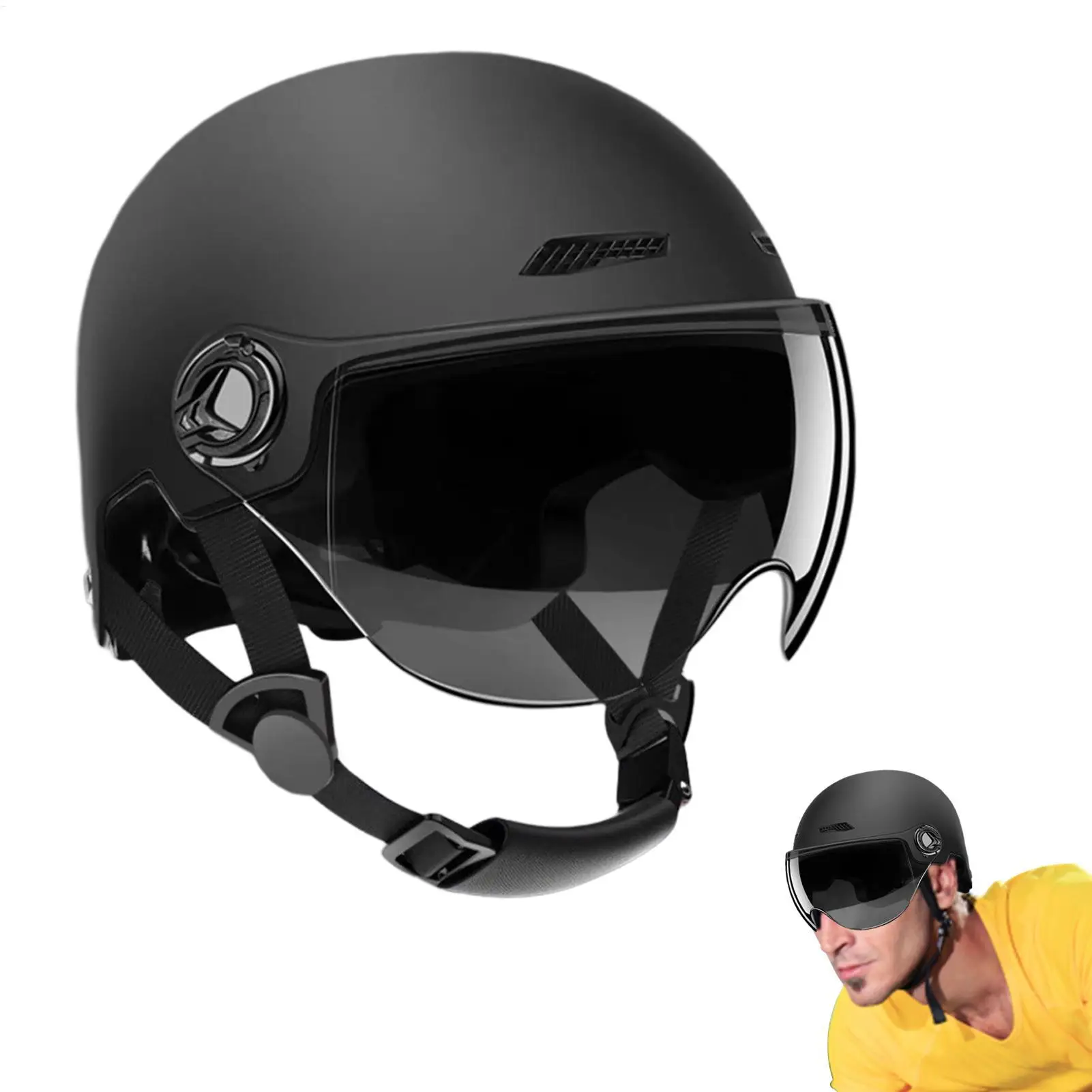 Motorcycle Half Face Helmet with Sun Visor Open Face Adult Riding Helmet Quick Release Safety Protection for Men Women
