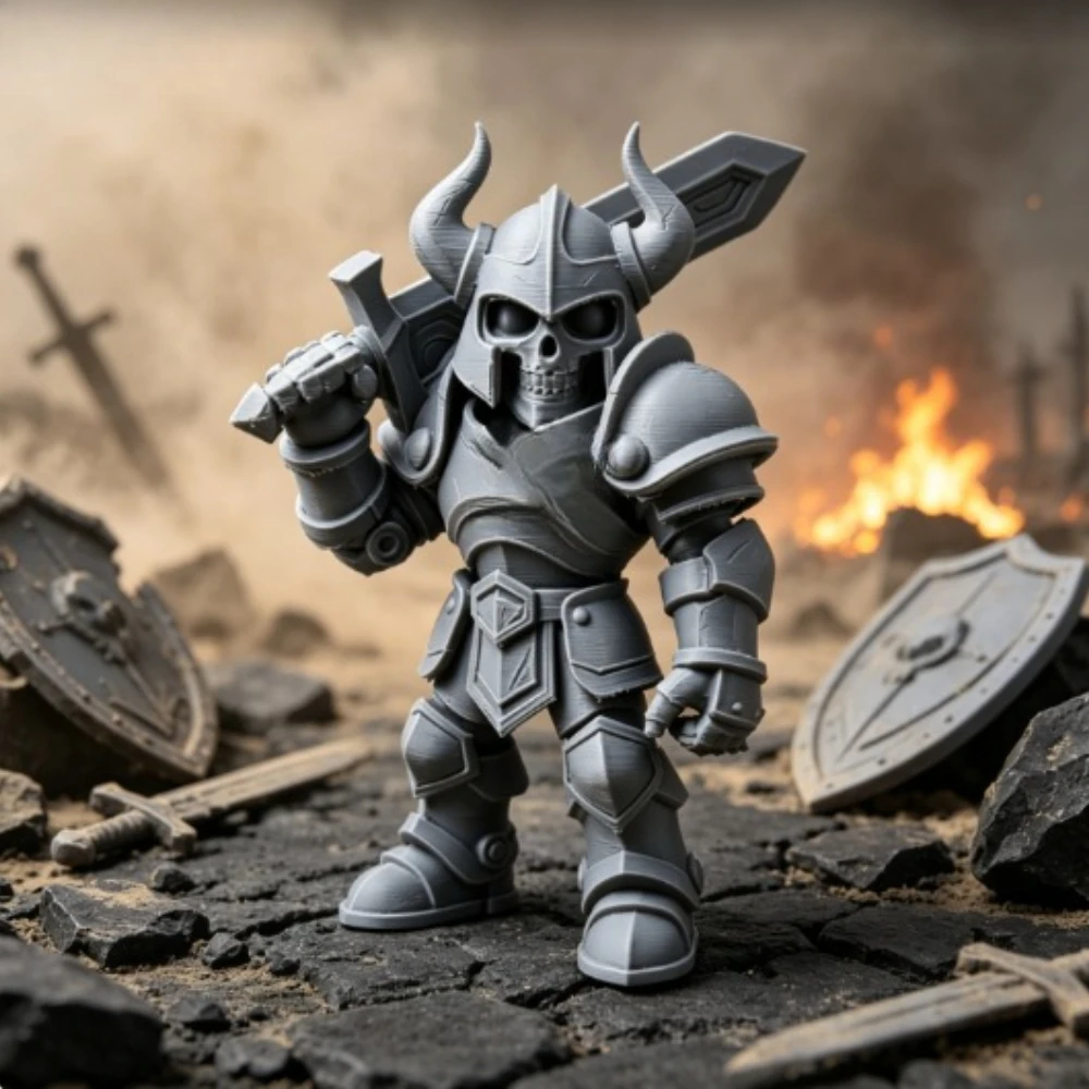 Mini Undead Skeleton Warrior Ornament 3D Printed Q‑Version Dark Fantasy Knight Statue Desk Display Novelty Gift Game Lovers Gift