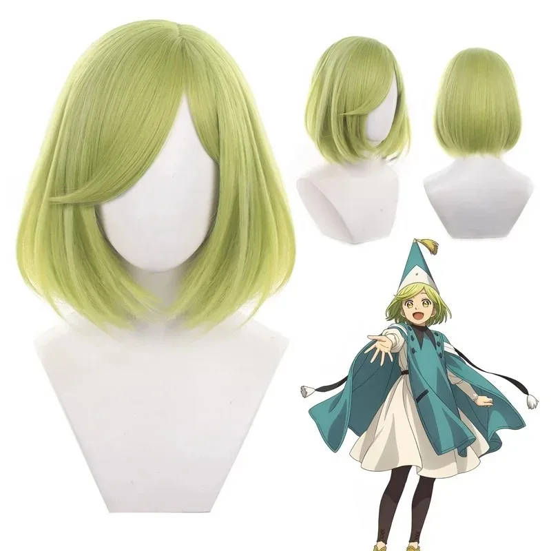 Witch Hat Atelier Inspired Coco Cosplay Wig Short Green Bob Hair Heat Resistant Fiber Wig for Anime Cosplay Halloween