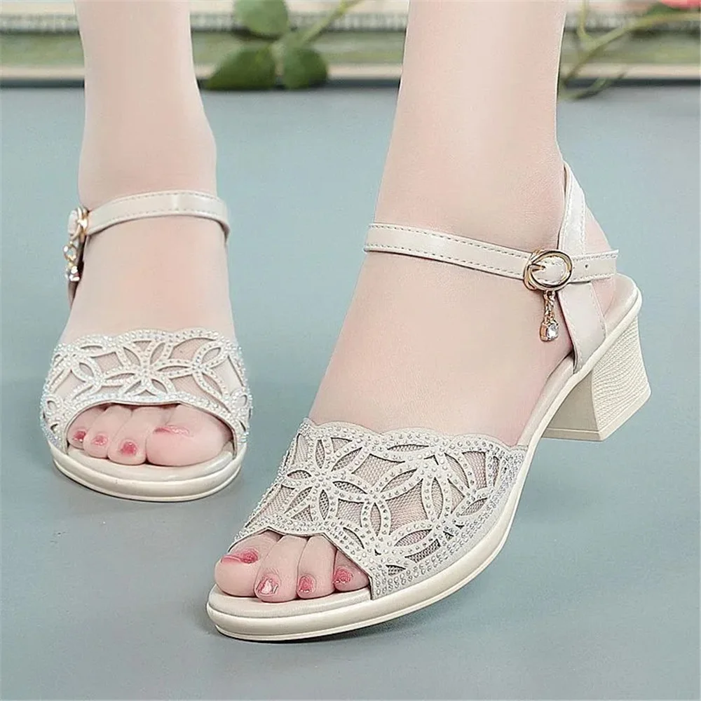 sandalias femininas women fashion black mesh breathable spring slip on square heel sandals lady classic beige comfort shoes a604 image 6