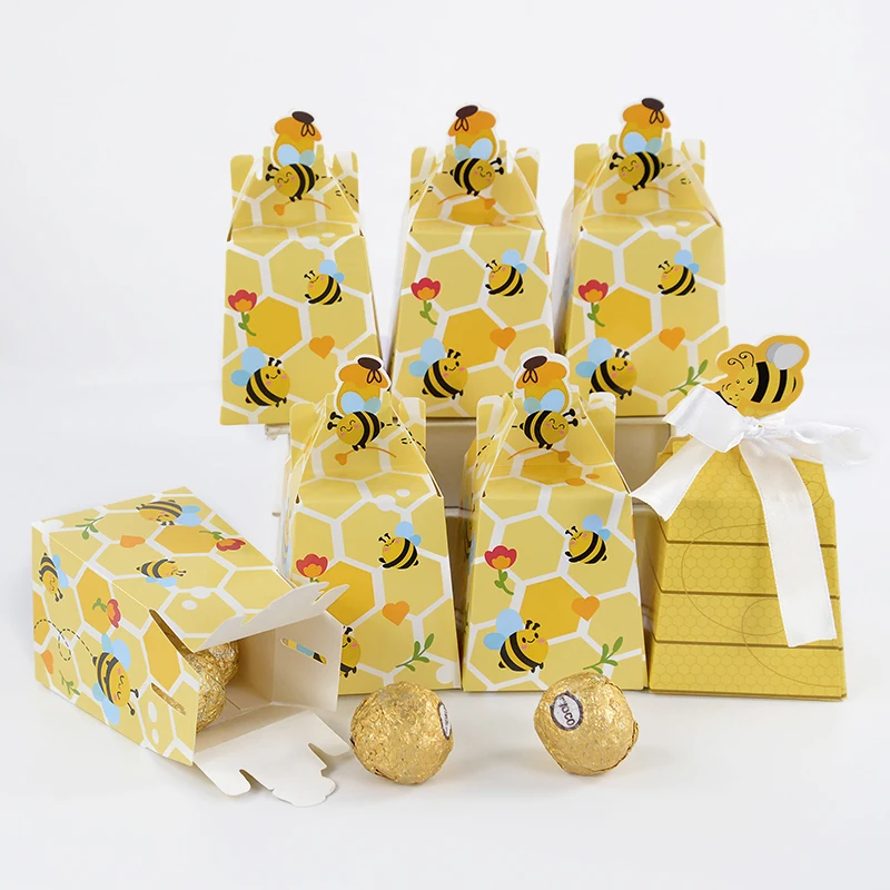 

10PC Bee Candy Box Honey Bee Theme Party Cookies Biscuit Packaging Box Baby Shower Birthday Wedding Party Favor Decorations