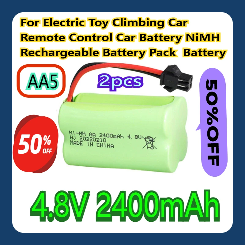 

For Electric Toy Climbing Car Remote Control Car Battery NiMH 4.8V 2400mAh Rechargeable Battery Pack AA5 Battery 2pcs