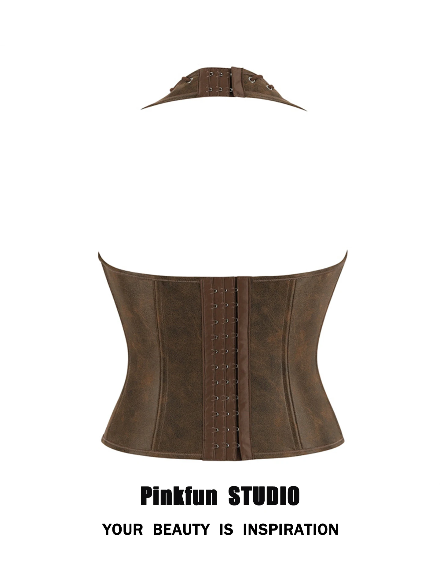 Top corto gótico de ante marrón con correa colgante Ne, chaleco de fibra con encuadernación, corte entallado, ort irt Pinkfun Vintage Sle para mujer...