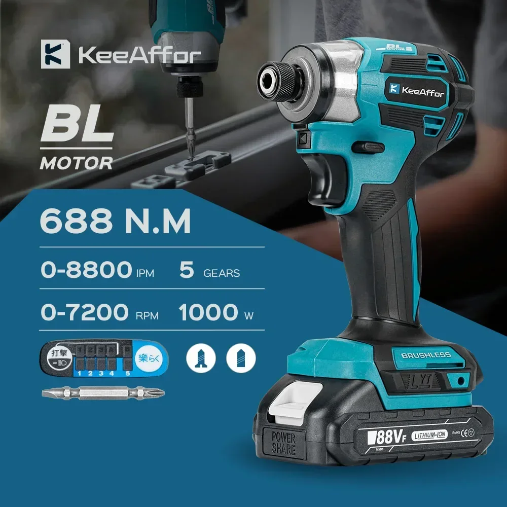 

KEEAFFOR Brushless Electric Screwdriver 688N.M 5Gear Cordless Electric Power Tool Impact Driver Kit Drill For Makita 18V Battery