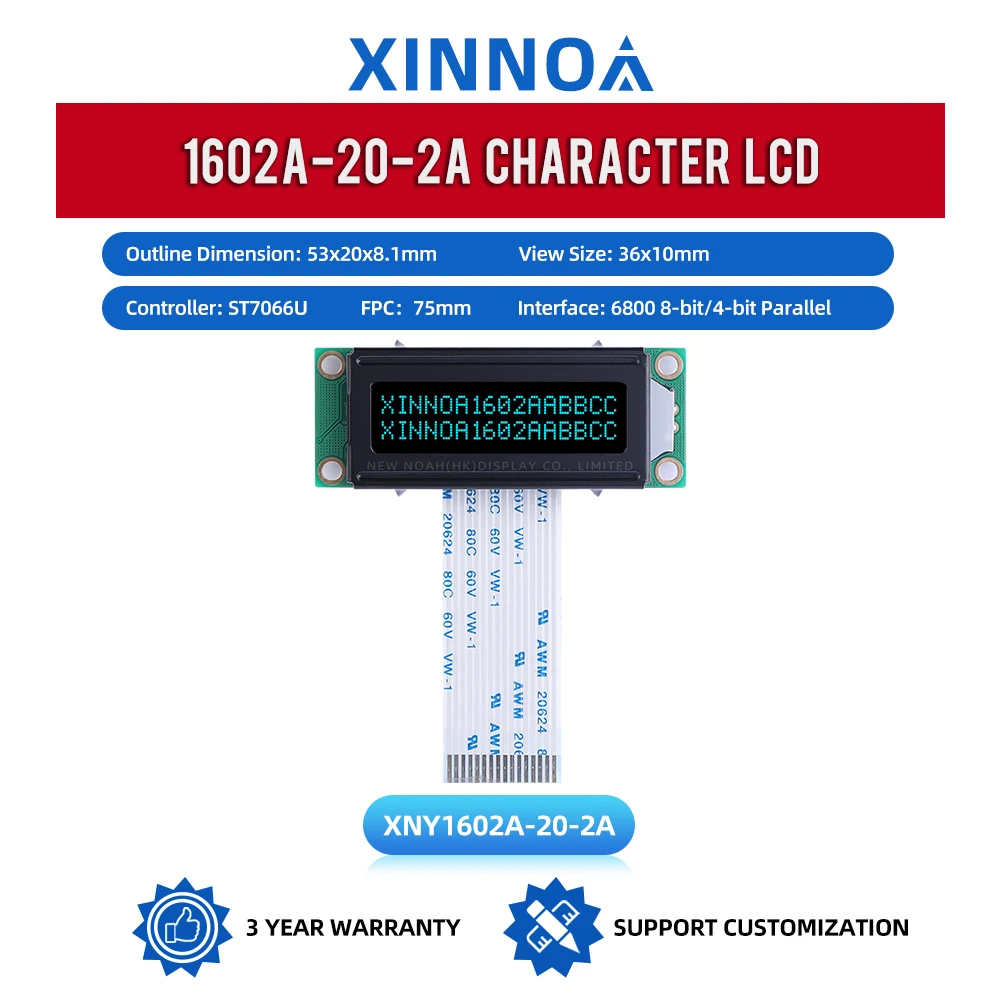 DFSTN black film Ice Blue 1602A-20-2A Character LCD Module Display Screen 1602 LCD FPC75MM Industrial Grade Display Screen