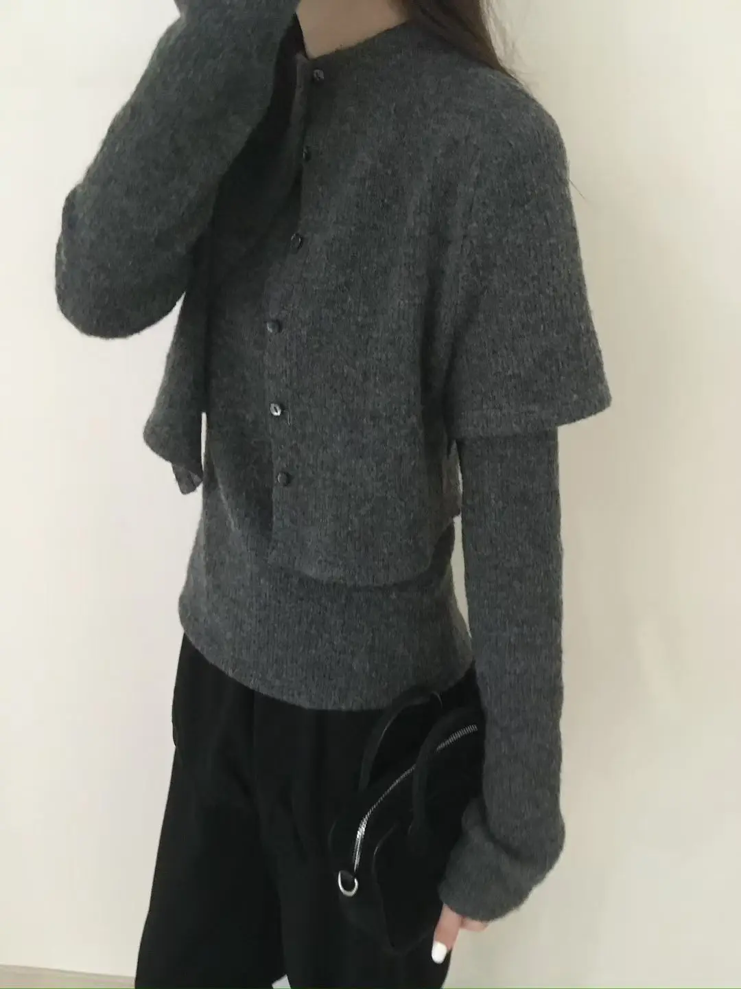 Autumn Knitted Set Short Sleeve High Collar Slim Fit Long Sleeve Knitwear Ensemble Pure Color Casual Outfit