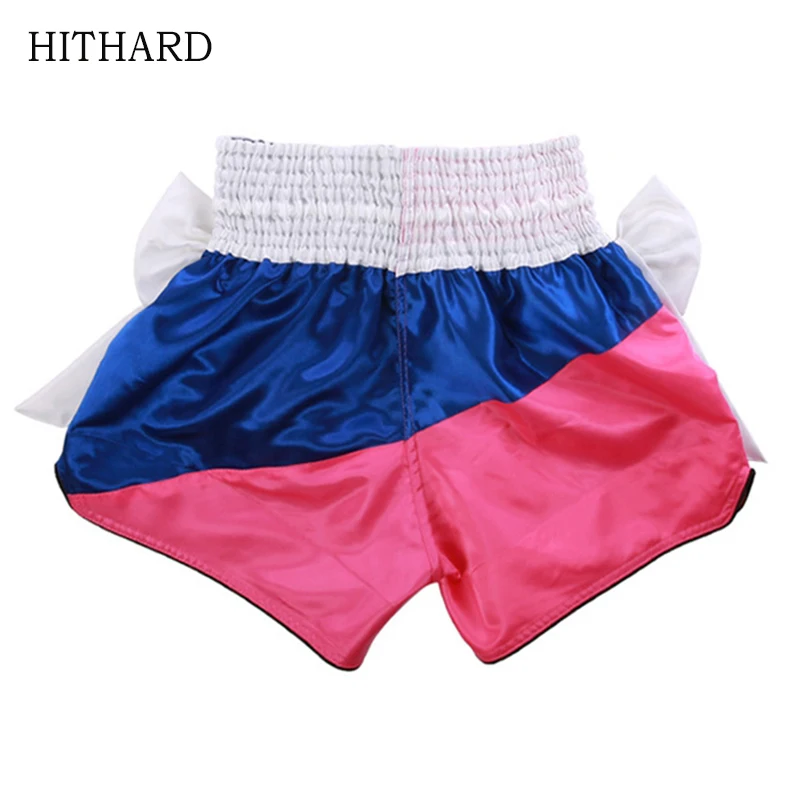 الملاكمة التايلاندية السراويل مع القوس الشريط سراويل ملاكمة النساء الرجال الطفل تصارع التايلاندية الملاكمة كيك بوكسينغ السراويل القتال الملاكمة ثي الملابس