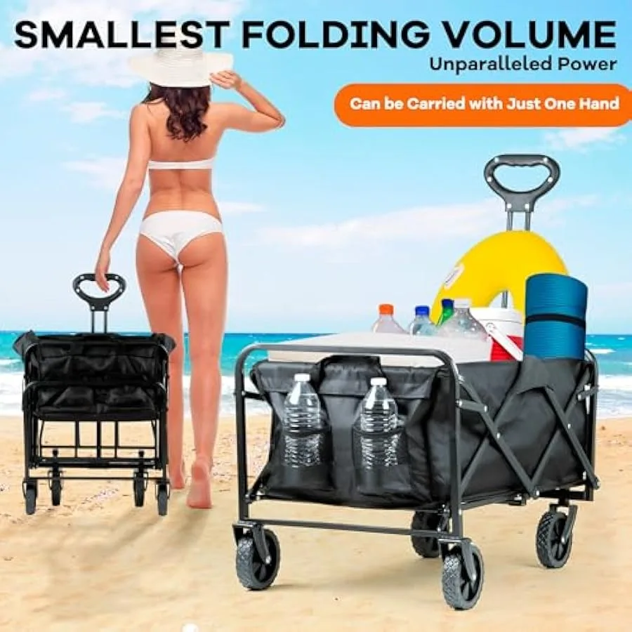 Befrima Heavy Duty Collapsible Wagon Cart - Multi-Functional Shopping and Camping Utility Cart with 4 Wheels Foldable Beach Car