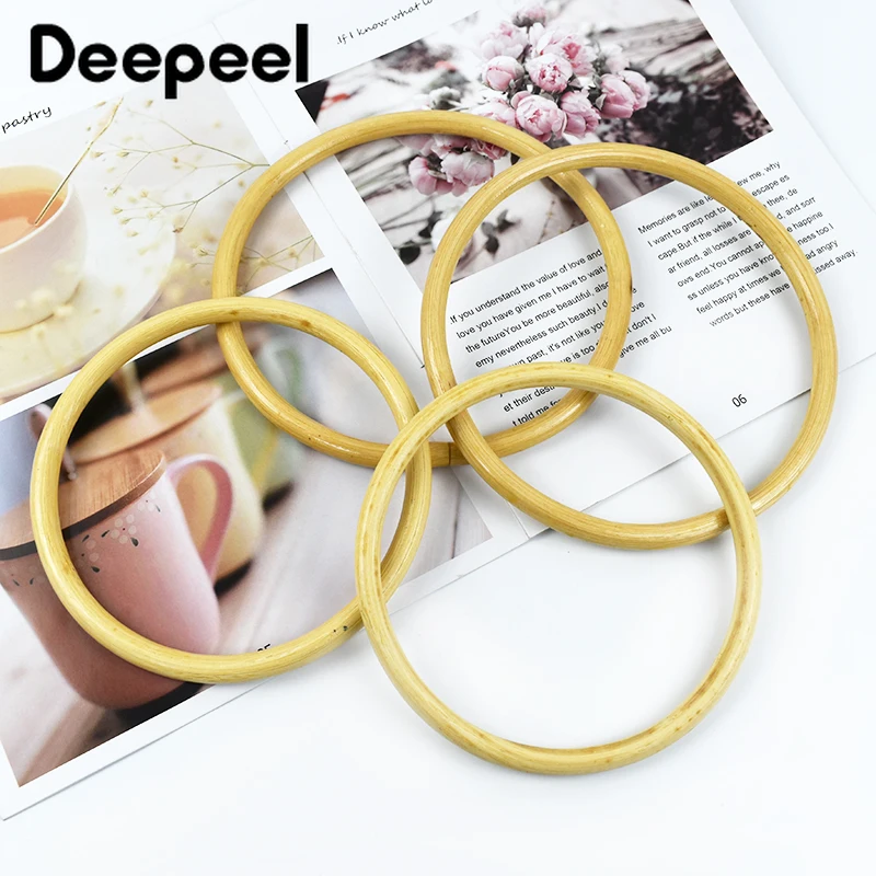 2/4Pcs Deepeel 13/15cm Rattan Circle Bamboo Handle Women\'s Handbag Woven Bag Purse Frame DIY Round Handles Handmade Accessories