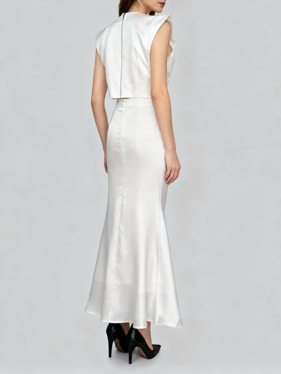 TWOTWINSTYL – ensemble deux pièces amincissant pour femmes, diamants épissés, col rond, gilet sans manches, taille haute, jupe longue, ensemble élégant