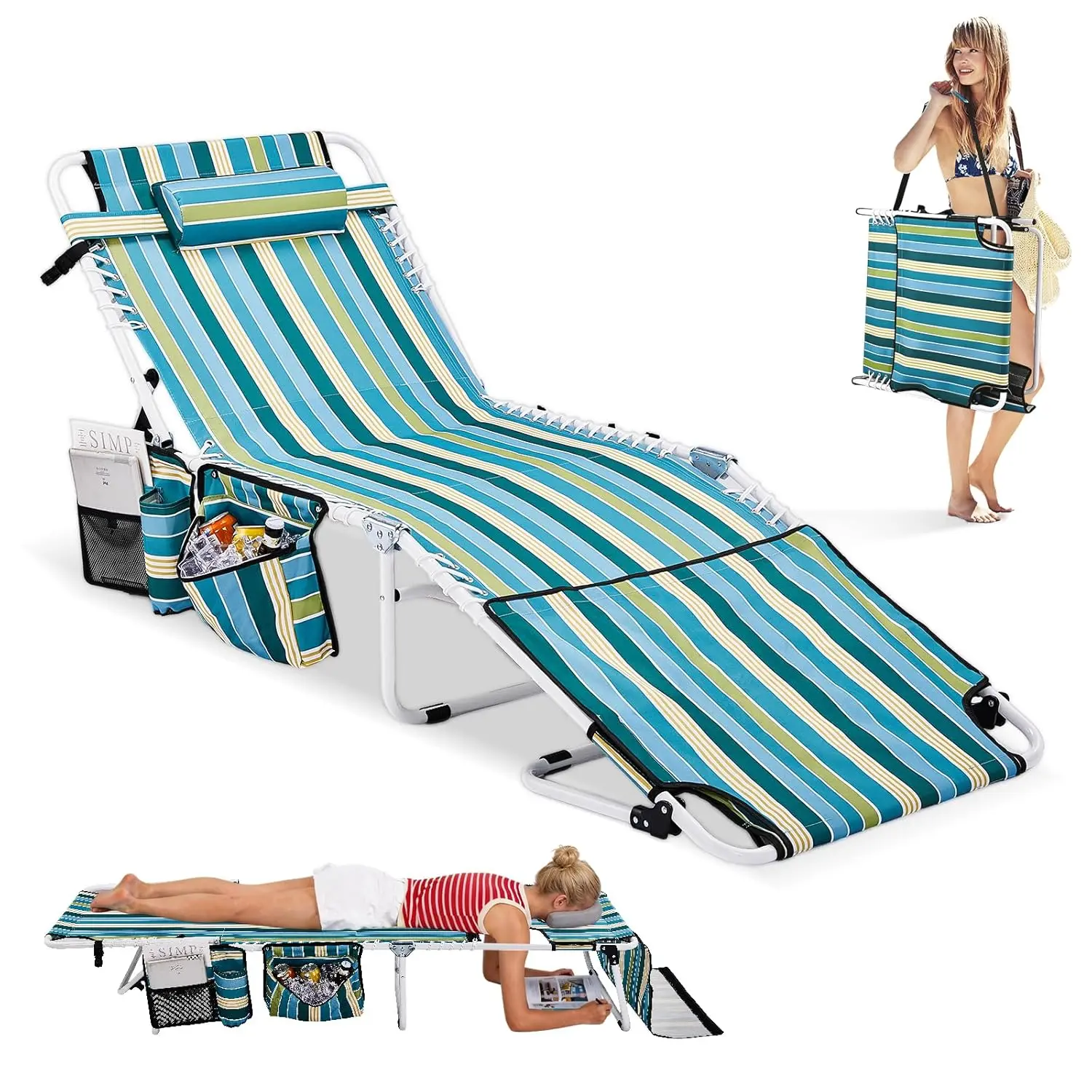 

Oversized Tanning Lounge Chair with Face Hole & Carrying Bag, Folding Beach Sun Lounger for Adults Outdoor, 475lbs, Customized