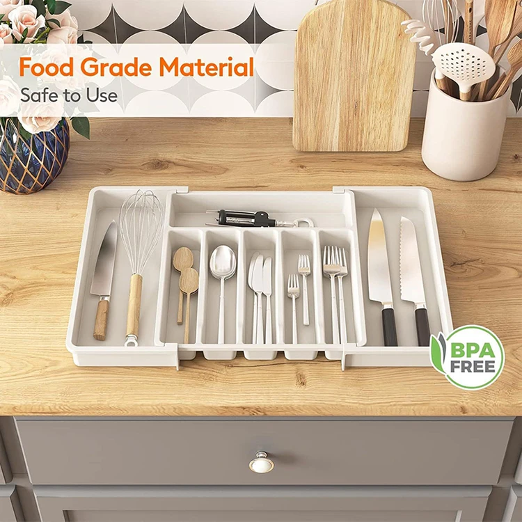 Expandable Utensil Tray Silverware Spoon Organizer Drawer Cover Adjustable Cutlery Tray Drawer Organizer Kitchen