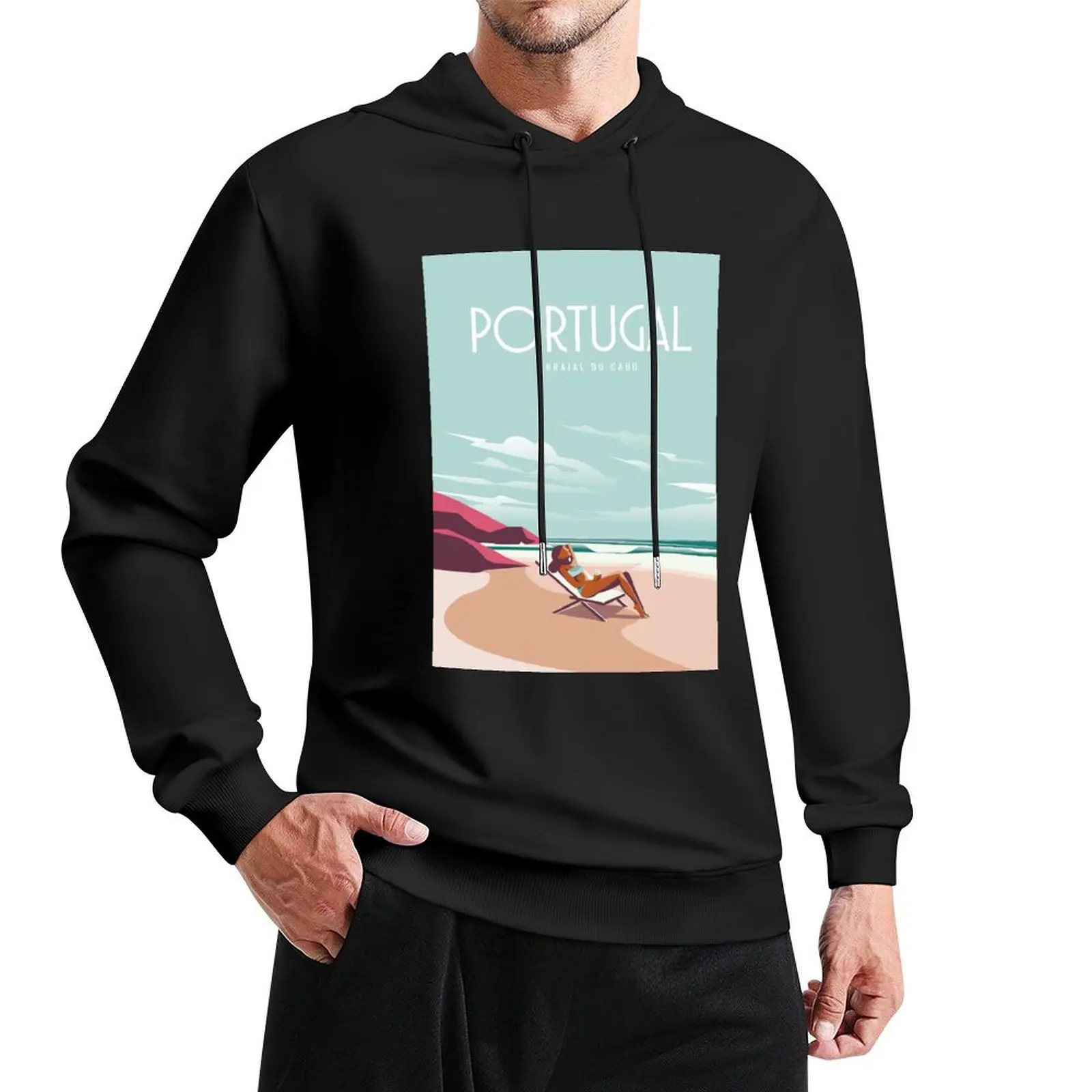 

Portugal beach travel poster Pullover Hoodie mens designer clothes men clothes anime clothes tracksuit men