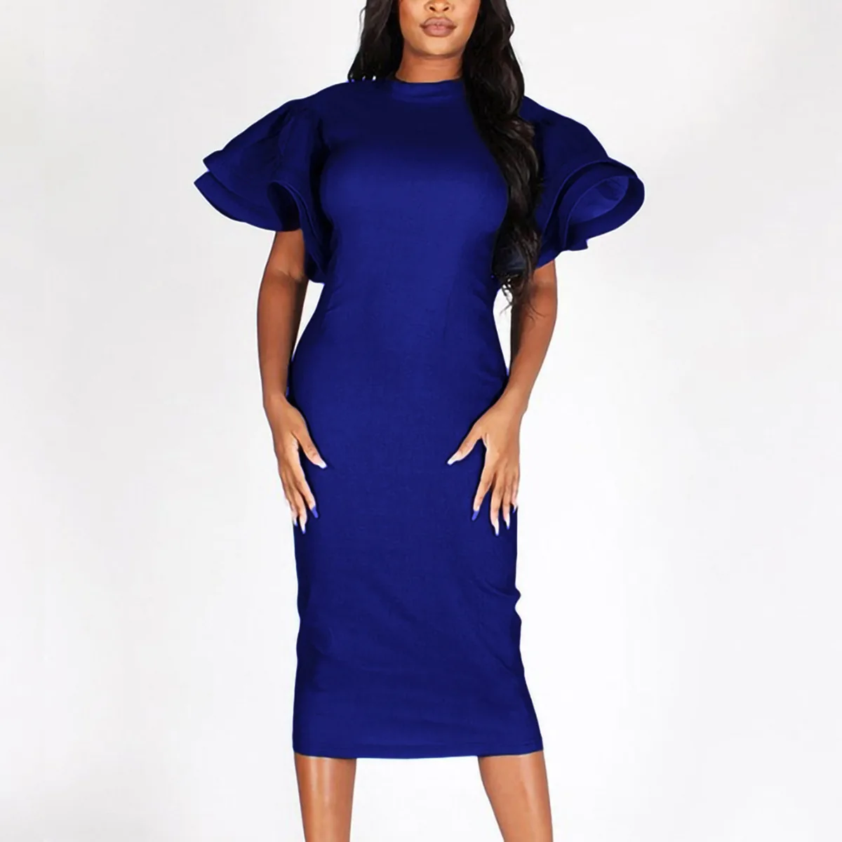 Plus Size Denim Elegant Dress Female Puff Sleeve Luxury Jean Cloth Evening Dinner Midi Robe 2024 Spring Women Casual Party Dress