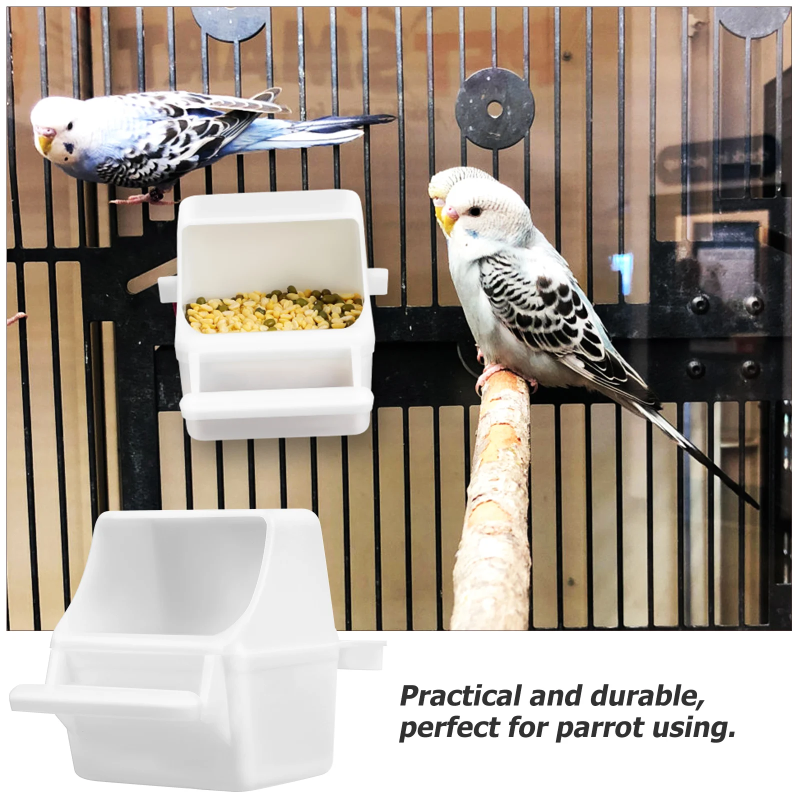 

2 Pcs Splash-proof Food Box Containers Bird Cage Feeder Bowls Parrot Plastic Feeding Cups
